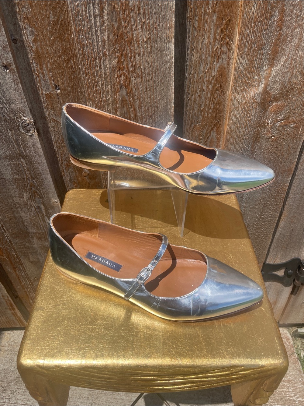 Margaux Silver Mary Jane Pointed Toe Flats